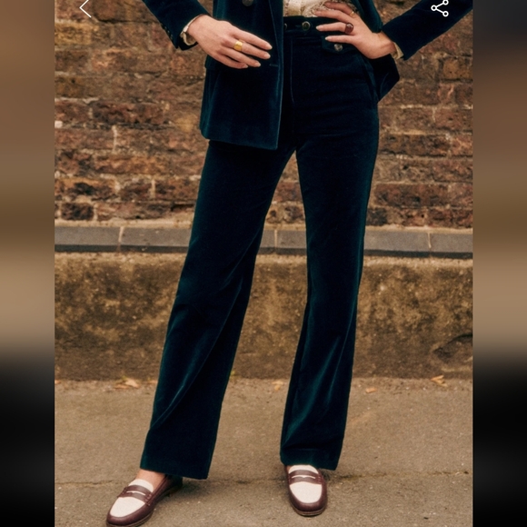 Sezane Pants - Sezane Florentino Velvet Trousers - Navy